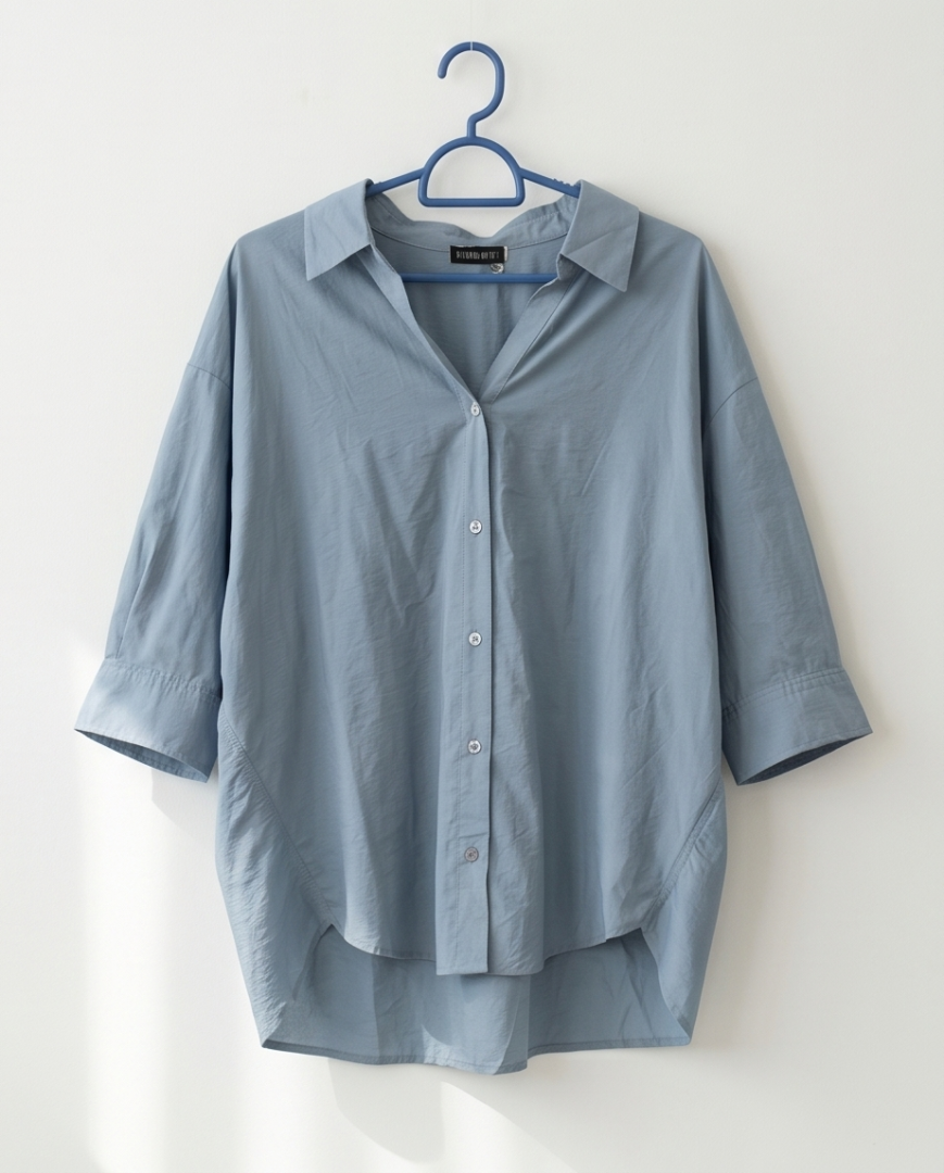 Bluish grey mid sleeved blouse (L)