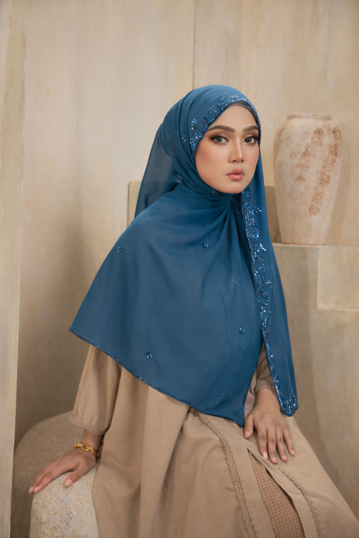 Beaded Shawl - Teal Blue