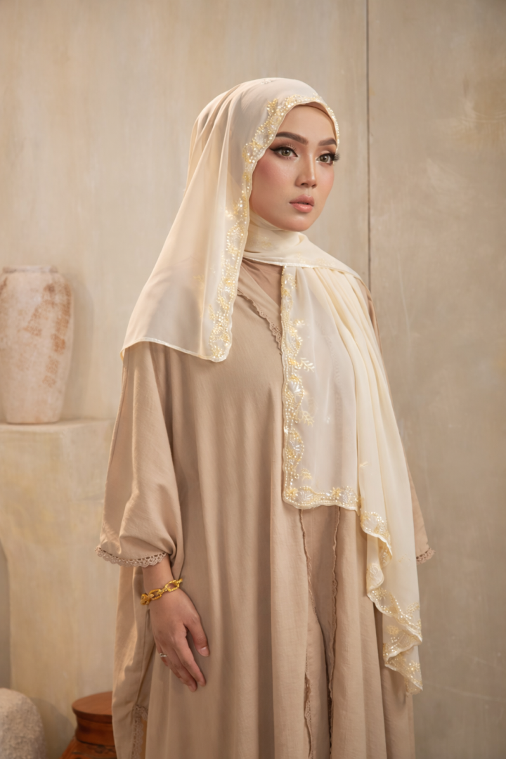 Beaded Shawl - Cream Champange