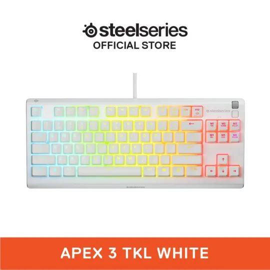 SteelSeries Apex 3 TKL RGB Water Resistant Wired USB Gaming Keyboard White 64819