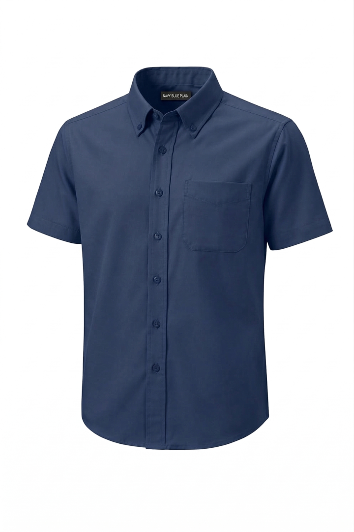 KEMEJA LENGAN PENDEK KAIN COTTON NAVY BLUE PLAIN