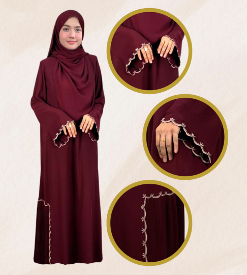 Abaya Exclusive Rania – Maroon with Handcraft Beads