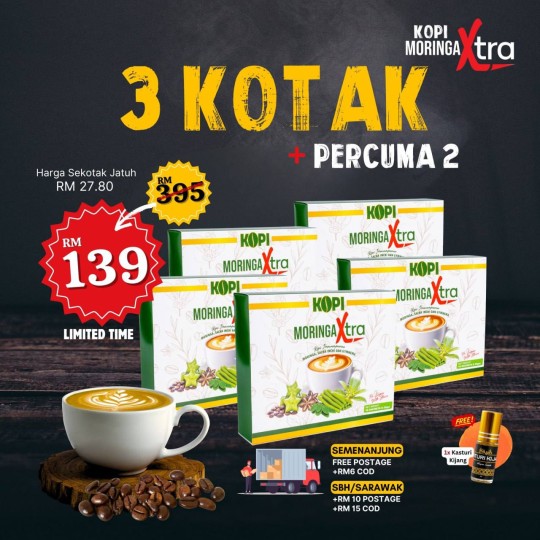 Kopi Moringa Xra - 3 Kotak Percuma 2