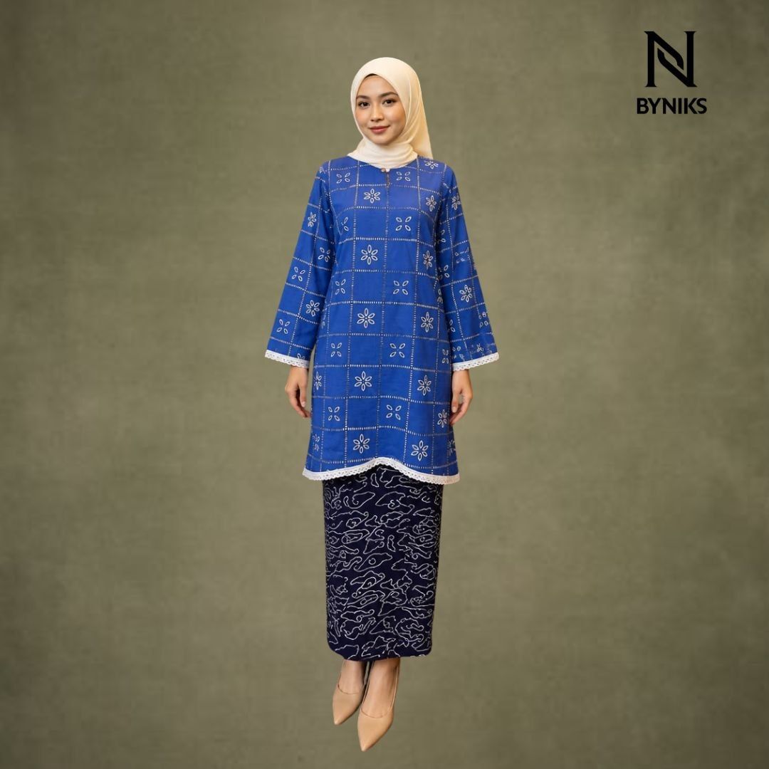 [MERDEKA SALE] - BAJU KURUNG BATIK KASTURI [K05 OCEAN BLUE]