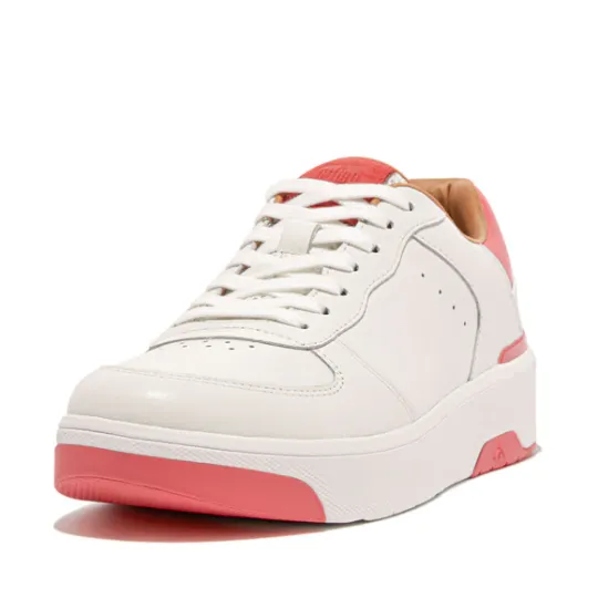 Fitflop RALLY EVO Leather Trainers - Urban White/Rosy Coral