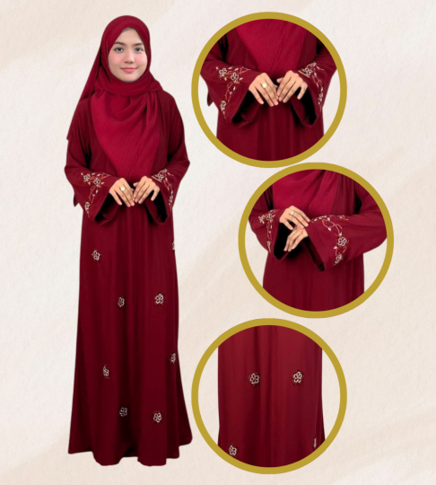 Abaya Exclusive Rania – Burgundy with Handcraft Beads