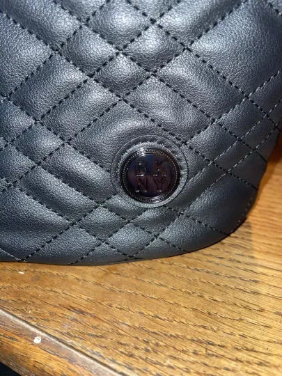 DKNY LARGE POUCH BAG Black White Logo Quilted Clutch - Black