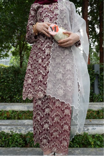 SERI (RATNA) KURUNG RIAU ORGANZA BURGUNDY