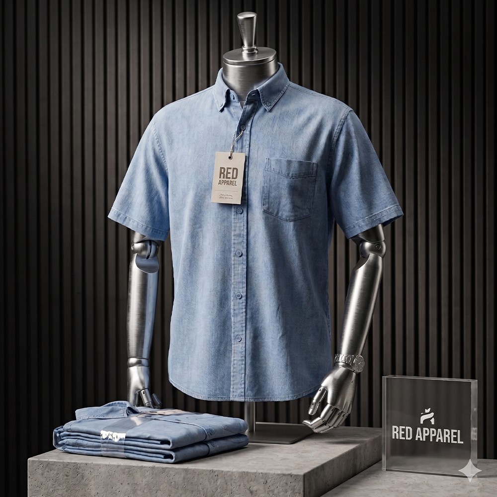 KEMEJA LENGAN PENDEK KAIN COTTON SKIESH DENIM