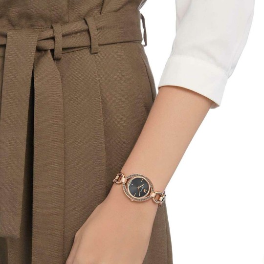 Swarovski Stella Watch, Metal bracelet, Dark gray, Rose-gold tone 29mmx35mm For Women's