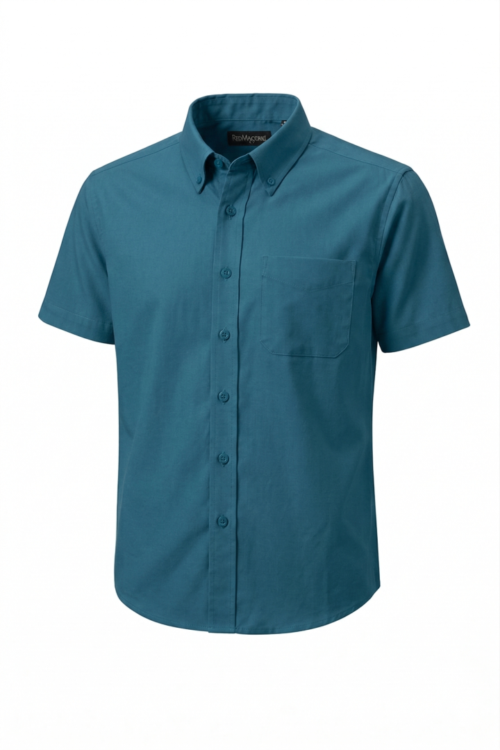 KEMEJA LENGAN PENDEK KAIN COTTON TEAL BLUE PLAIN