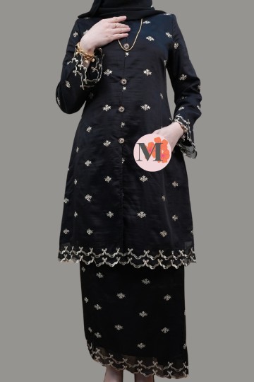 TEJA LÚXE EMBROIDERY ORGANZA SILK BLACK