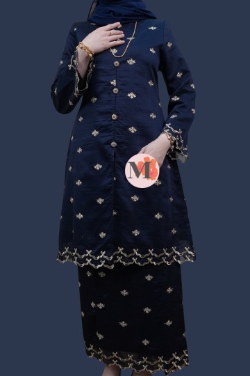 TEJA LÚXE EMBROIDERY ORGANZA SILK NAVY BLUE