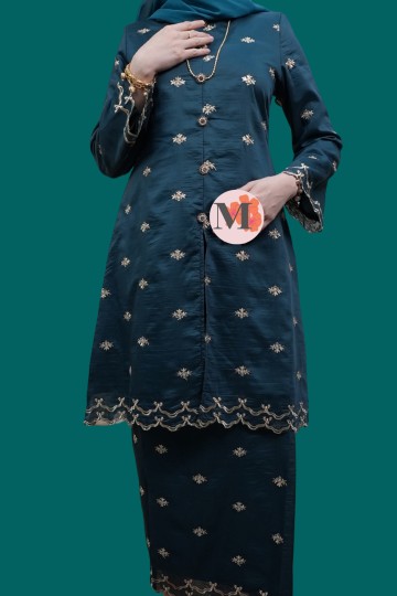 TEJA LÚXE EMBROIDERY ORGANZA SILK TEAL GREEN