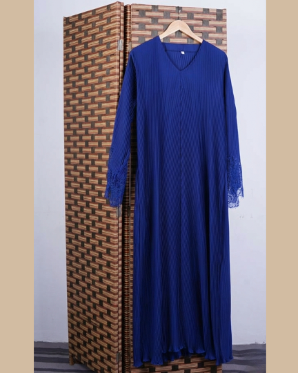 Abaya UAE Small Flower Laces Pleated - Royal Blue