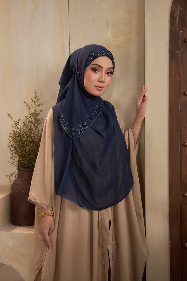 Beaded Shawl - Navy Blue
